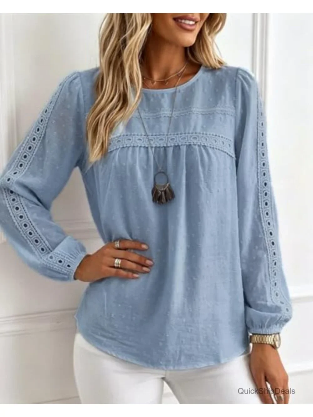 Long Sleeve Crochet Lace Blouse Bohemian Flowy Shirt